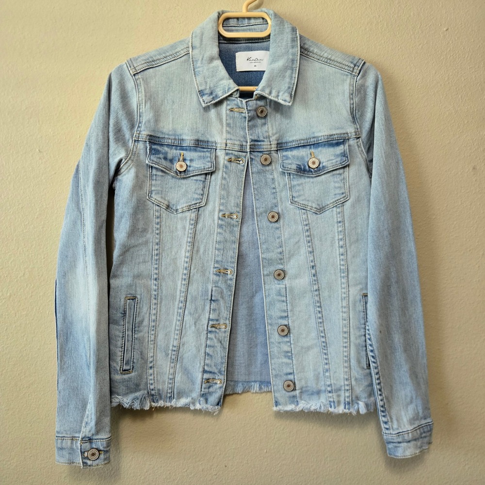 KanCan Light Wash Frayed Hem Denim Trucker Jacket KC5085L XS Light Blue